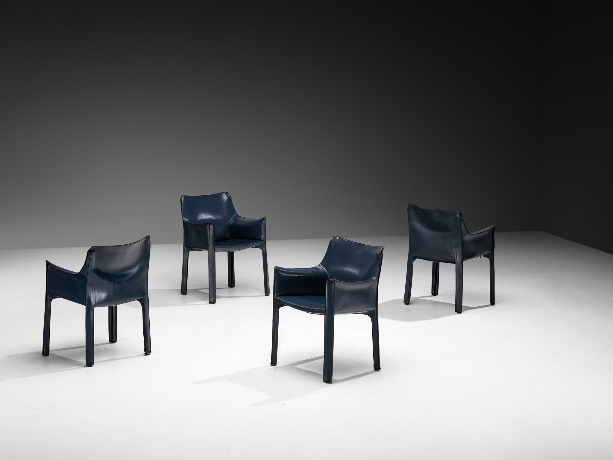 Mario Bellini Set of Four 'CAB 413' Dining Chairs in Unusual Dark Blue Leather Seating Morentz