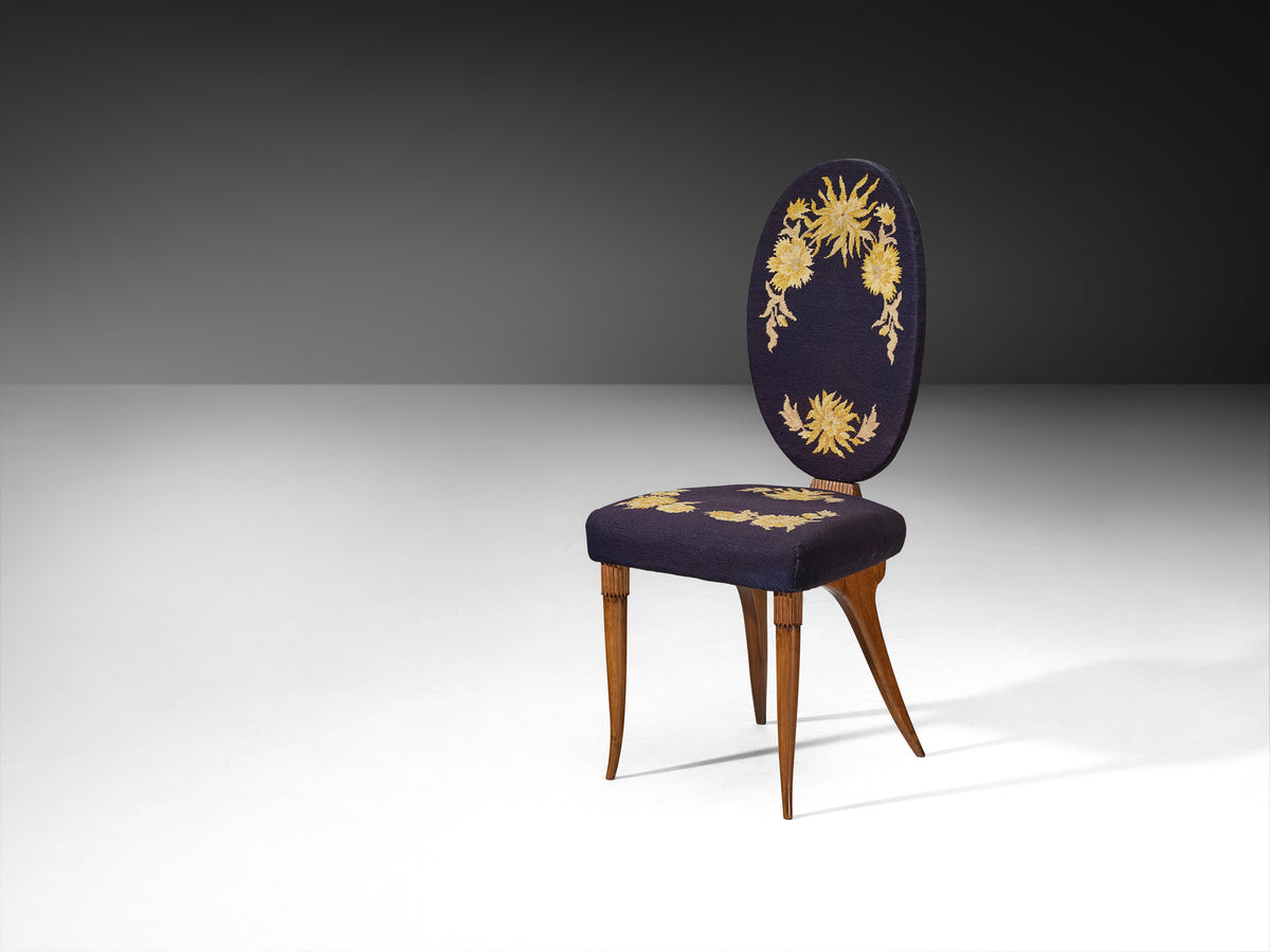 Italian Colli Arredamenti Set of Six Dining Chairs in Walnut, Original Fabric Seating Morentz