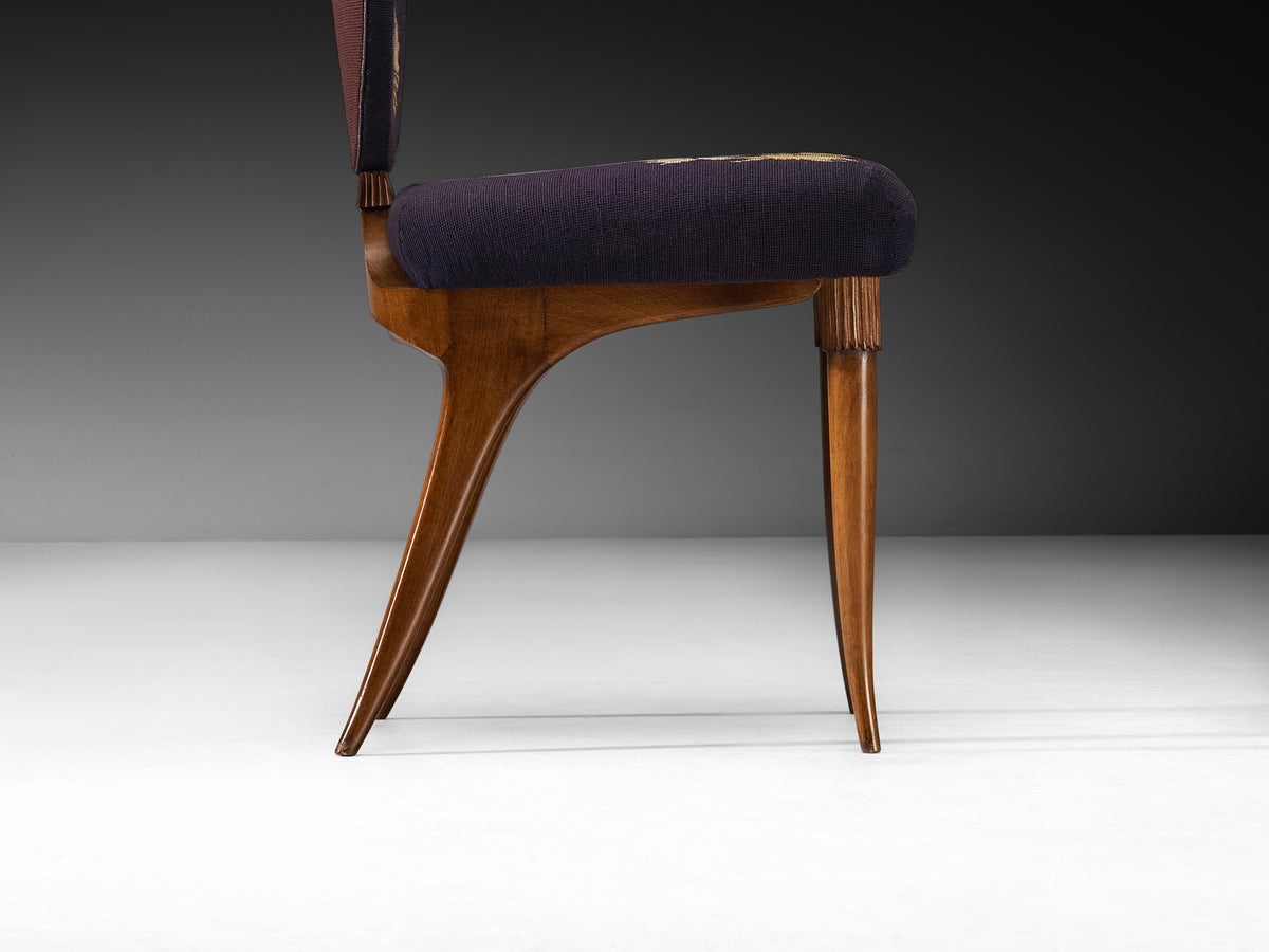 Italian Colli Arredamenti Set of Six Dining Chairs in Walnut, Original Fabric Seating Morentz