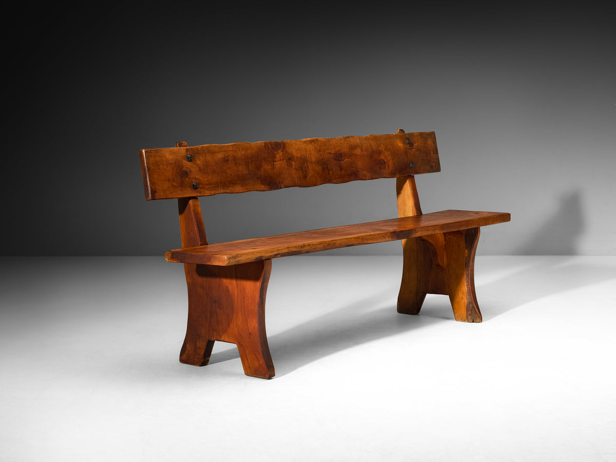 Italian Rustic Pine Bench with Organic Form Seating Morentz