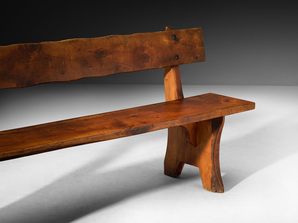 Italian Rustic Pine Bench with Organic Form Seating Morentz