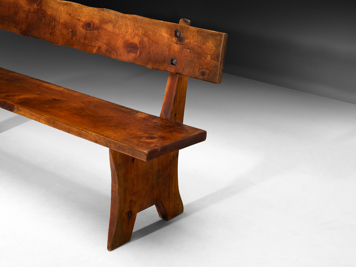 Italian Rustic Pine Bench with Organic Form Seating Morentz