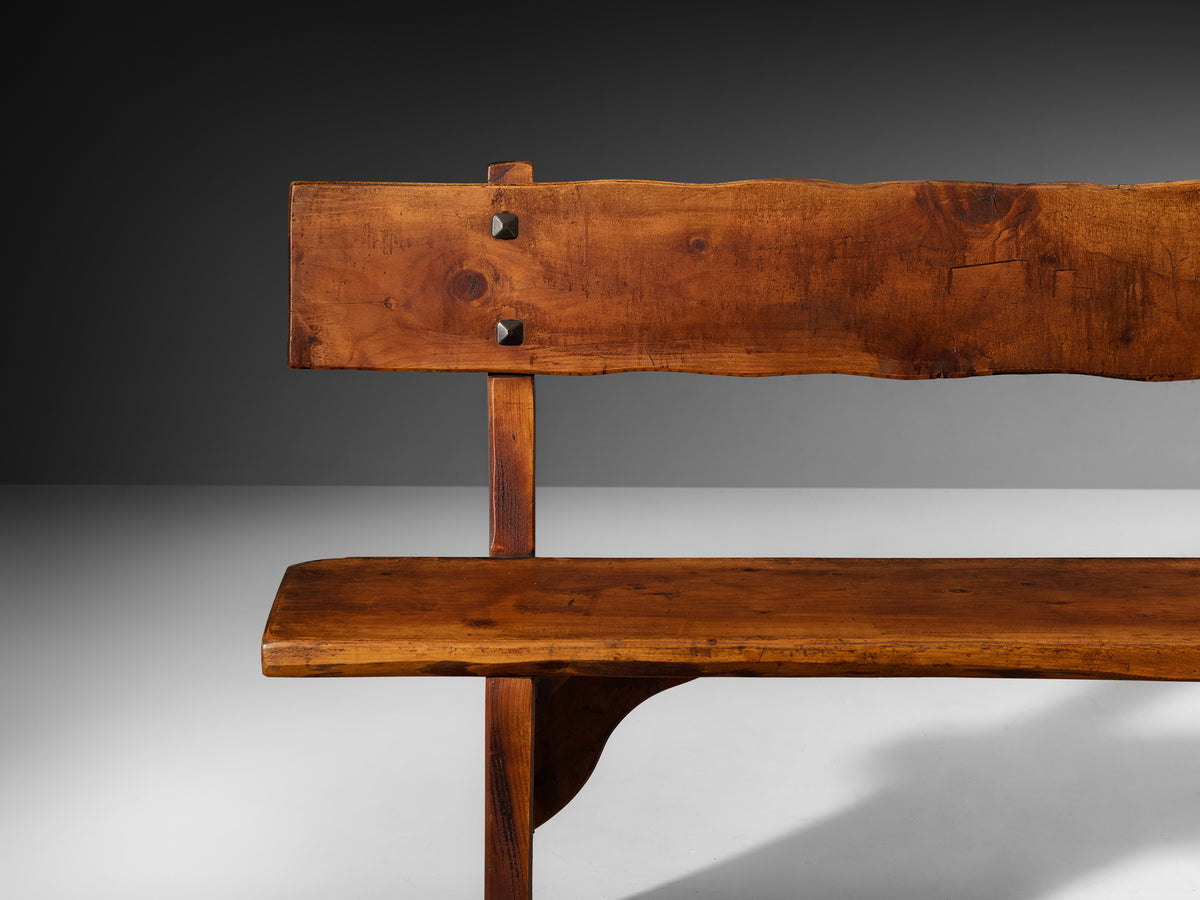 Italian Rustic Pine Bench with Organic Form Seating Morentz