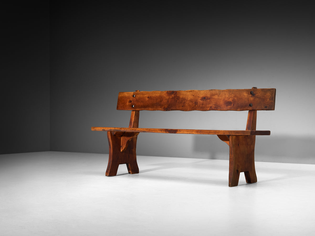 Italian Rustic Pine Bench with Organic Form Seating Morentz