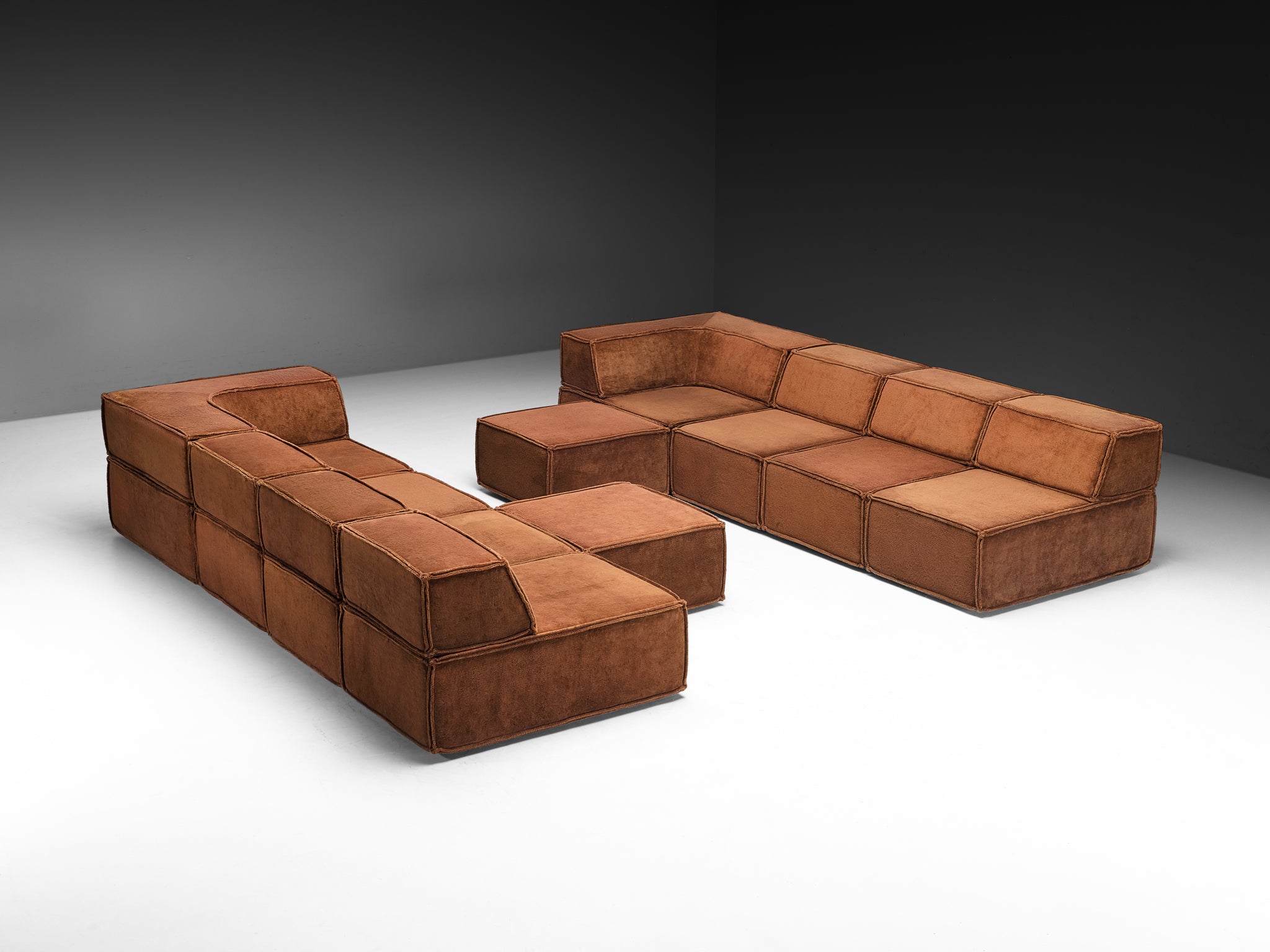 Early Large-Scaled Modular 'Trio' Sofa in Brown Plush Fabric by COR Seating Morentz