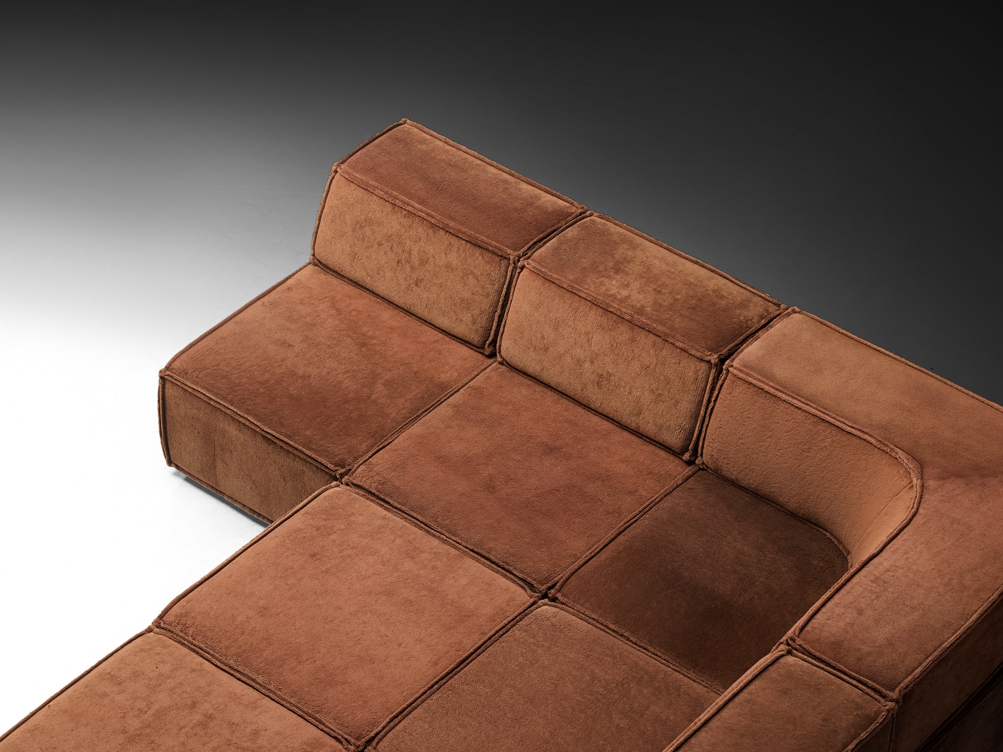 Early Large-Scaled Modular 'Trio' Sofa in Brown Plush Fabric by COR Seating Morentz