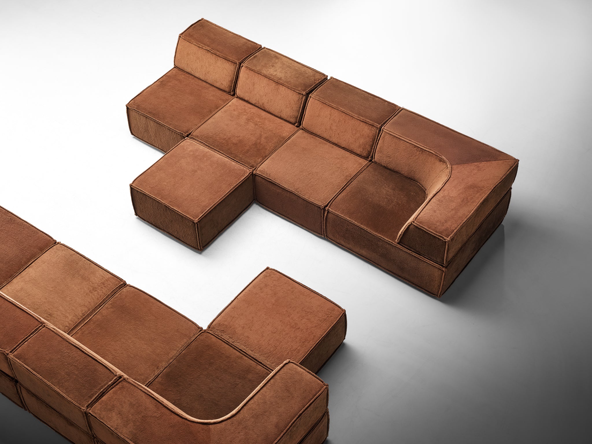 Early Large-Scaled Modular 'Trio' Sofa in Brown Plush Fabric by COR Seating Morentz
