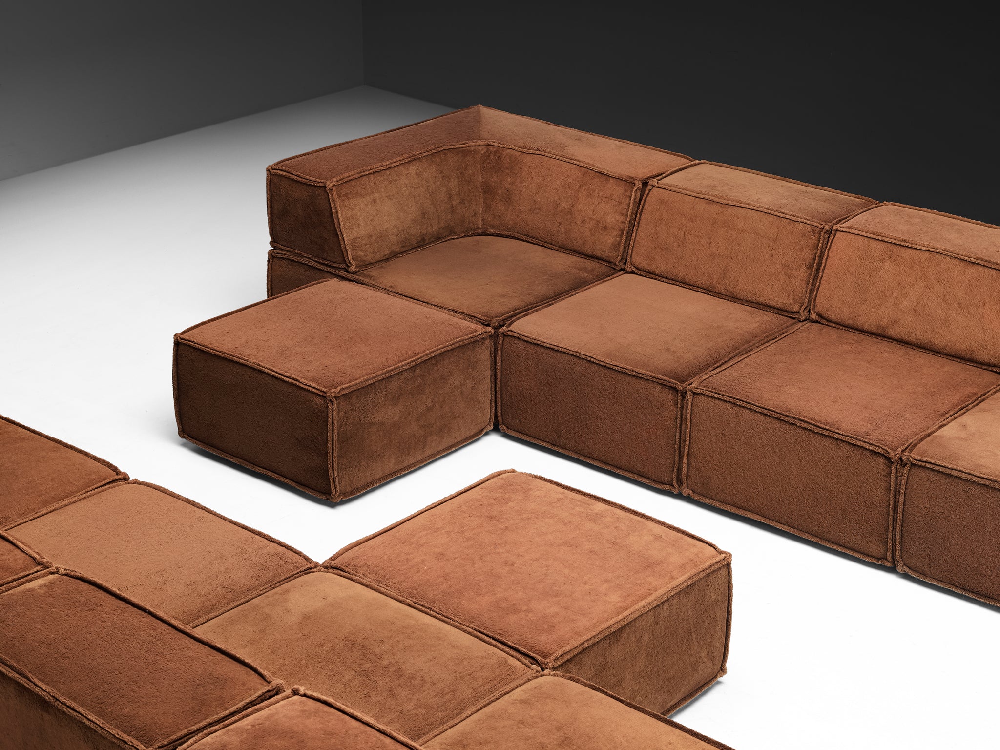 Early Large-Scaled Modular 'Trio' Sofa in Brown Plush Fabric by COR Seating Morentz