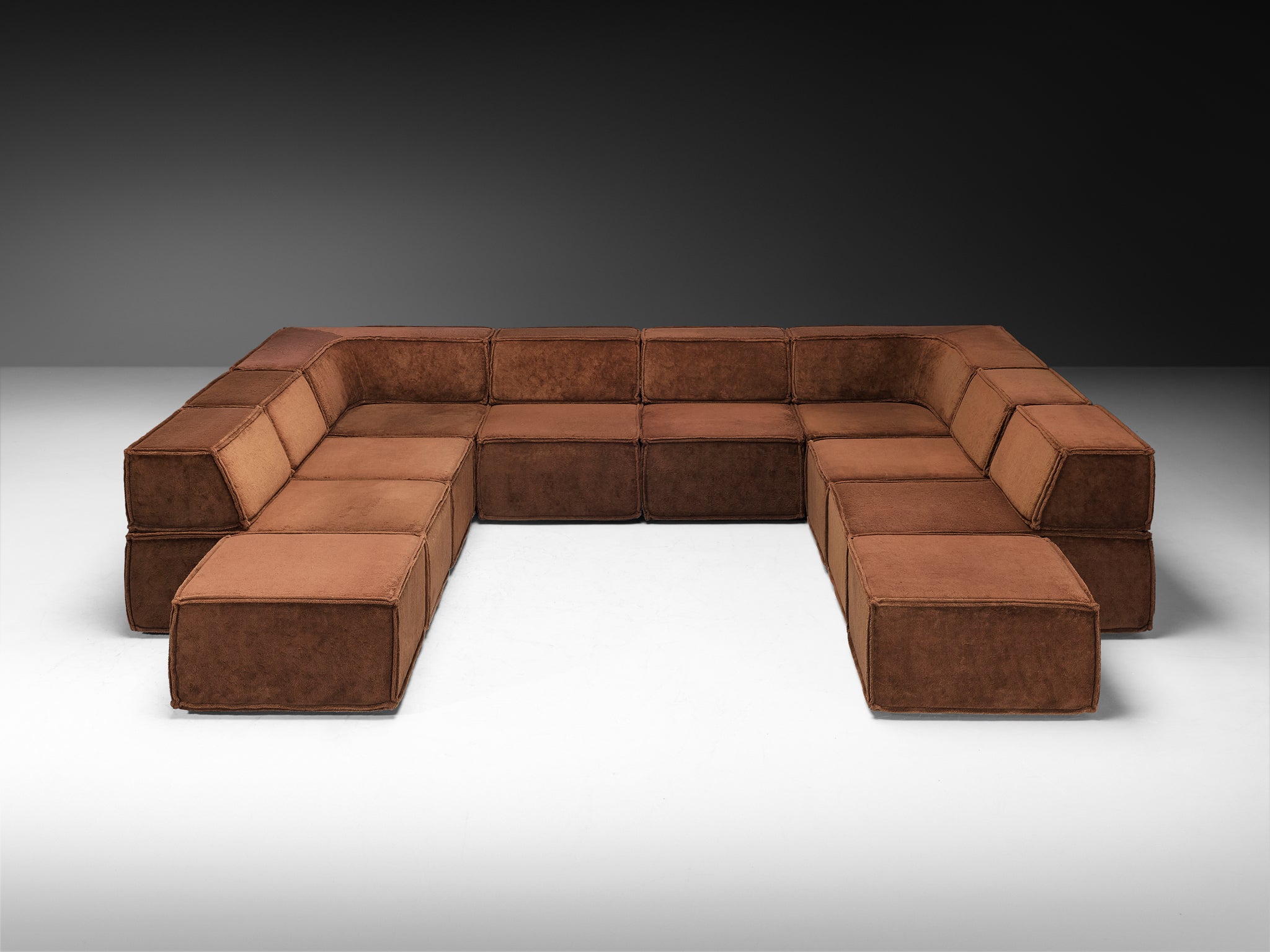 Early Large-Scaled Modular 'Trio' Sofa in Brown Plush Fabric by COR Seating Morentz
