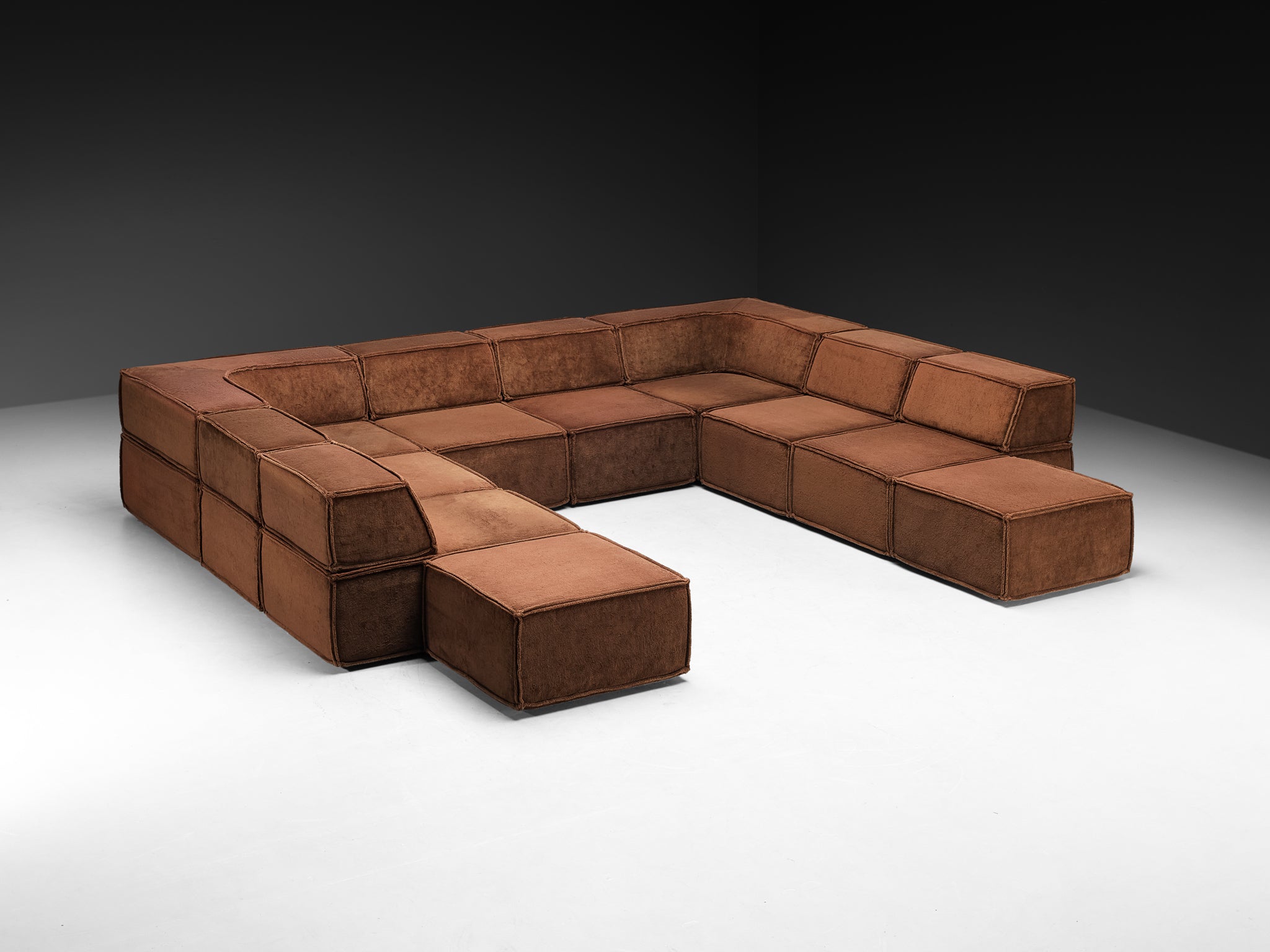 Early Large-Scaled Modular 'Trio' Sofa in Brown Plush Fabric by COR Seating Morentz