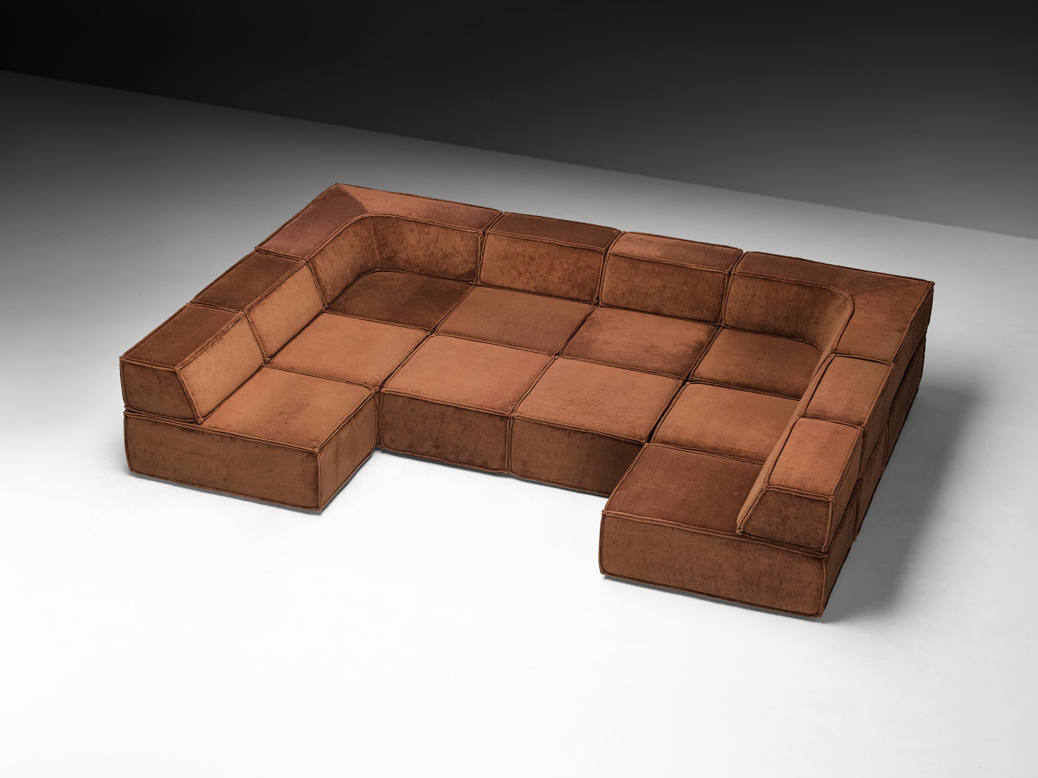 Early Large-Scaled Modular 'Trio' Sofa in Brown Plush Fabric by COR Seating Morentz