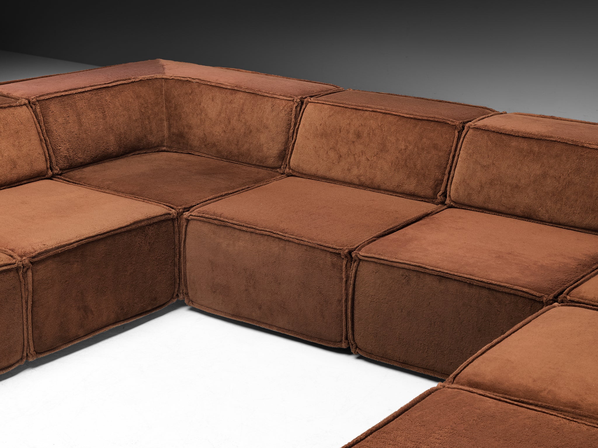 Early Large-Scaled Modular 'Trio' Sofa in Brown Plush Fabric by COR Seating Morentz