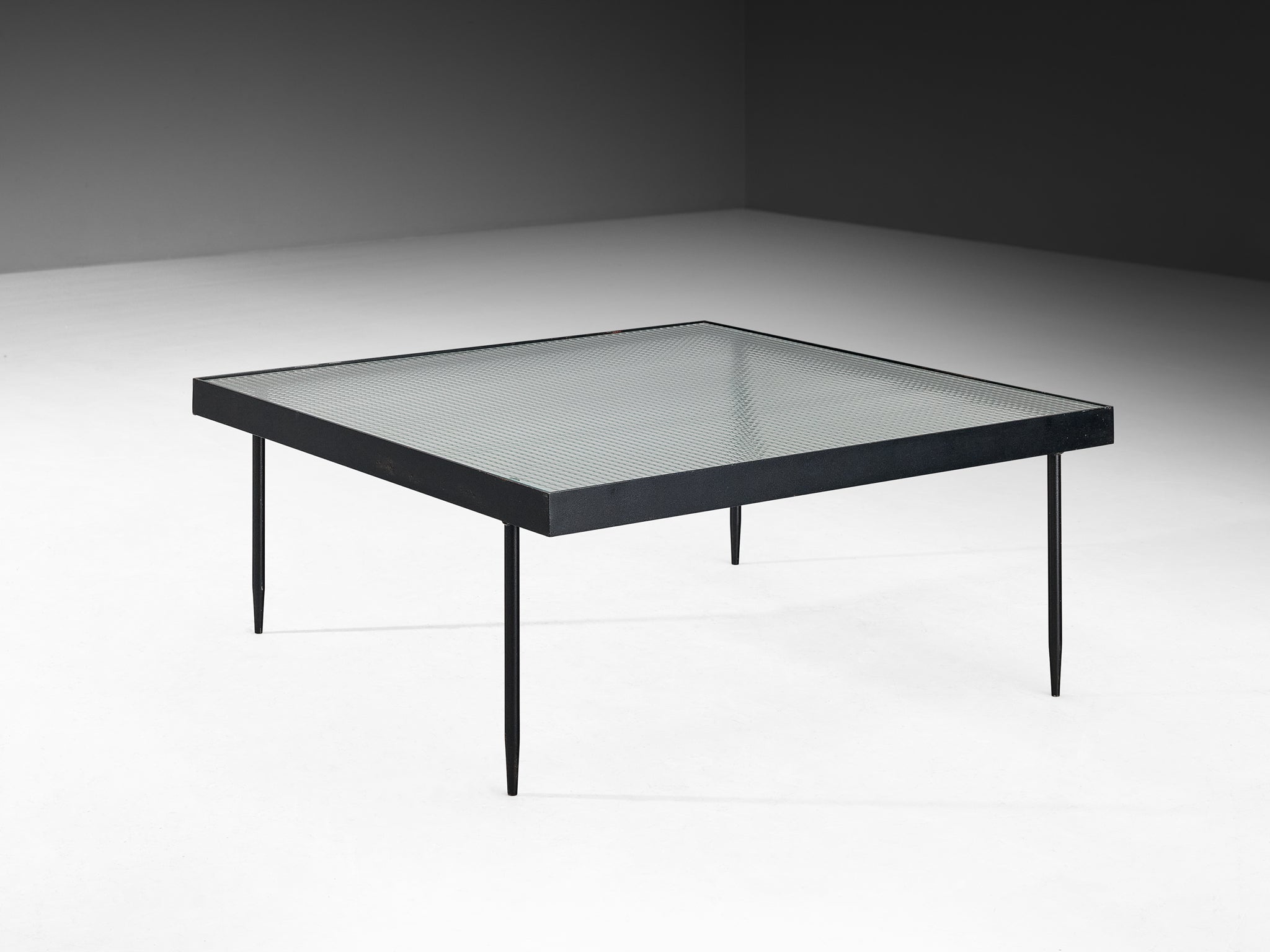 Janni van Pelt Square Coffee Table in Wired Glass and Steel Tables Morentz