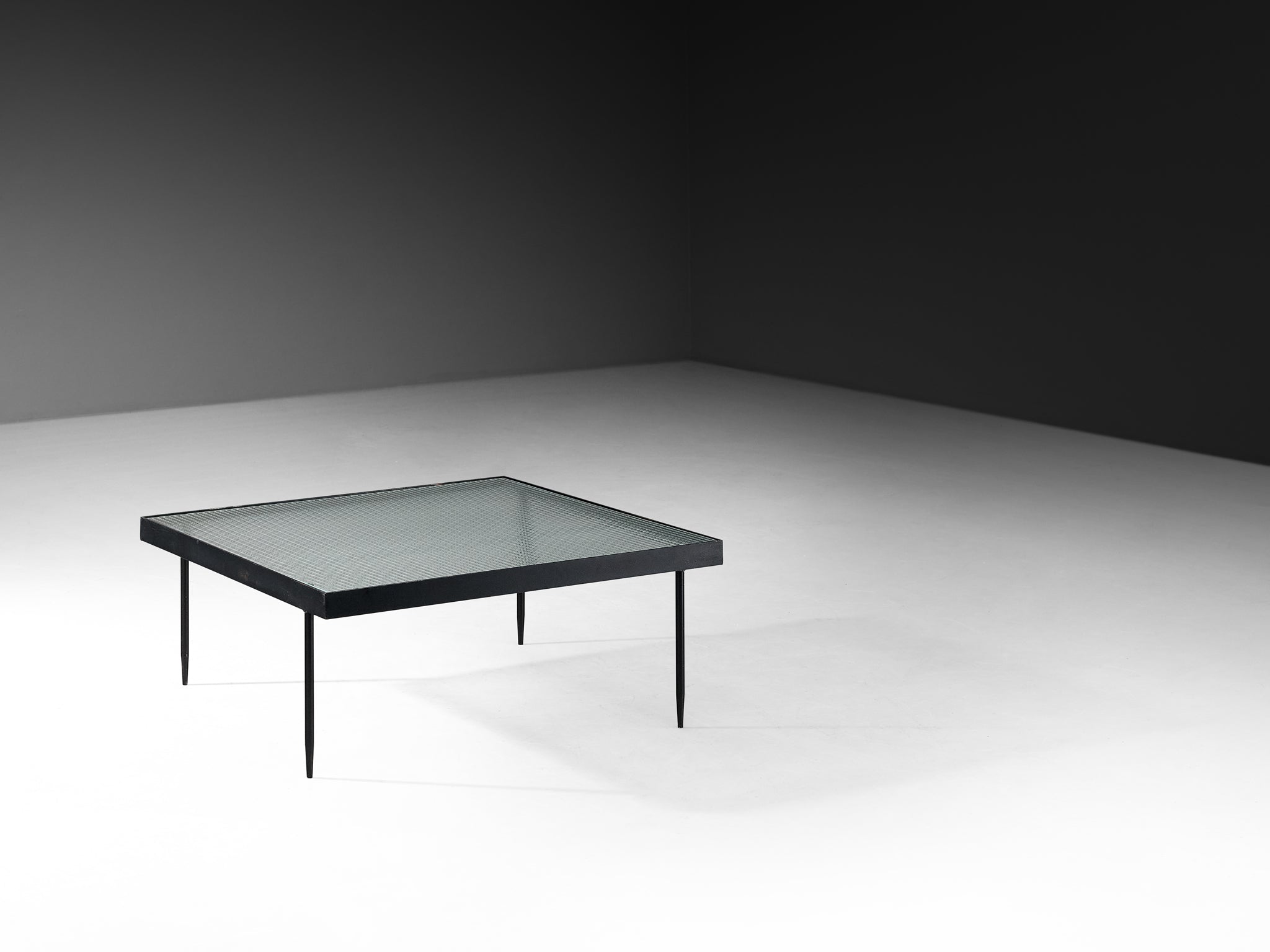 Janni van Pelt Square Coffee Table in Wired Glass and Steel Tables Morentz