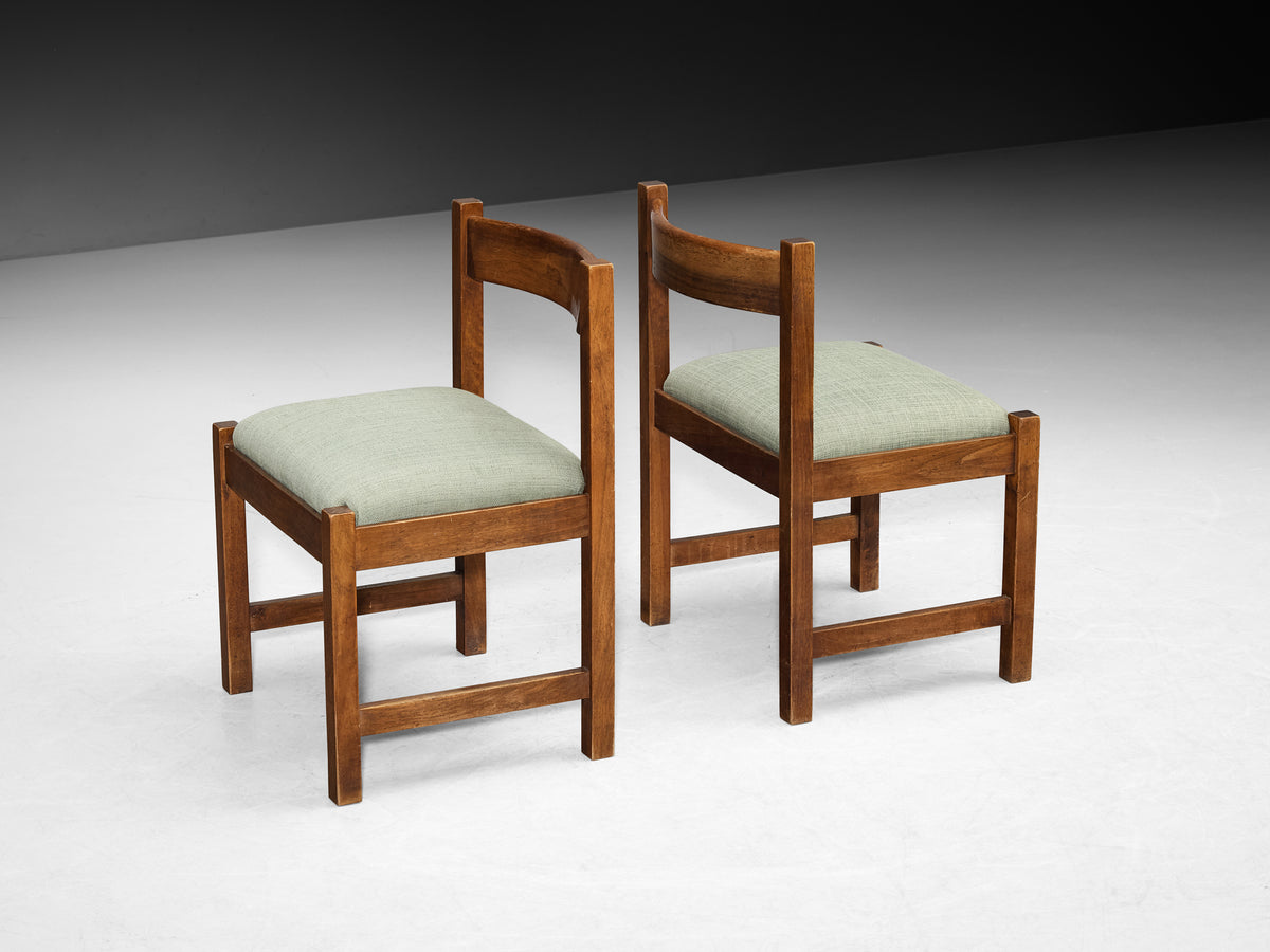 Giovanni Michelucci for Poltronova Set of Six Dining Chairs in Walnut and Green Fabric Seating Morentz