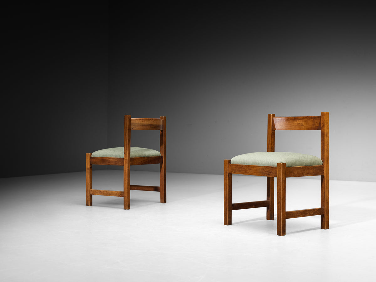 Giovanni Michelucci for Poltronova Set of Six Dining Chairs in Walnut and Green Fabric Seating Morentz