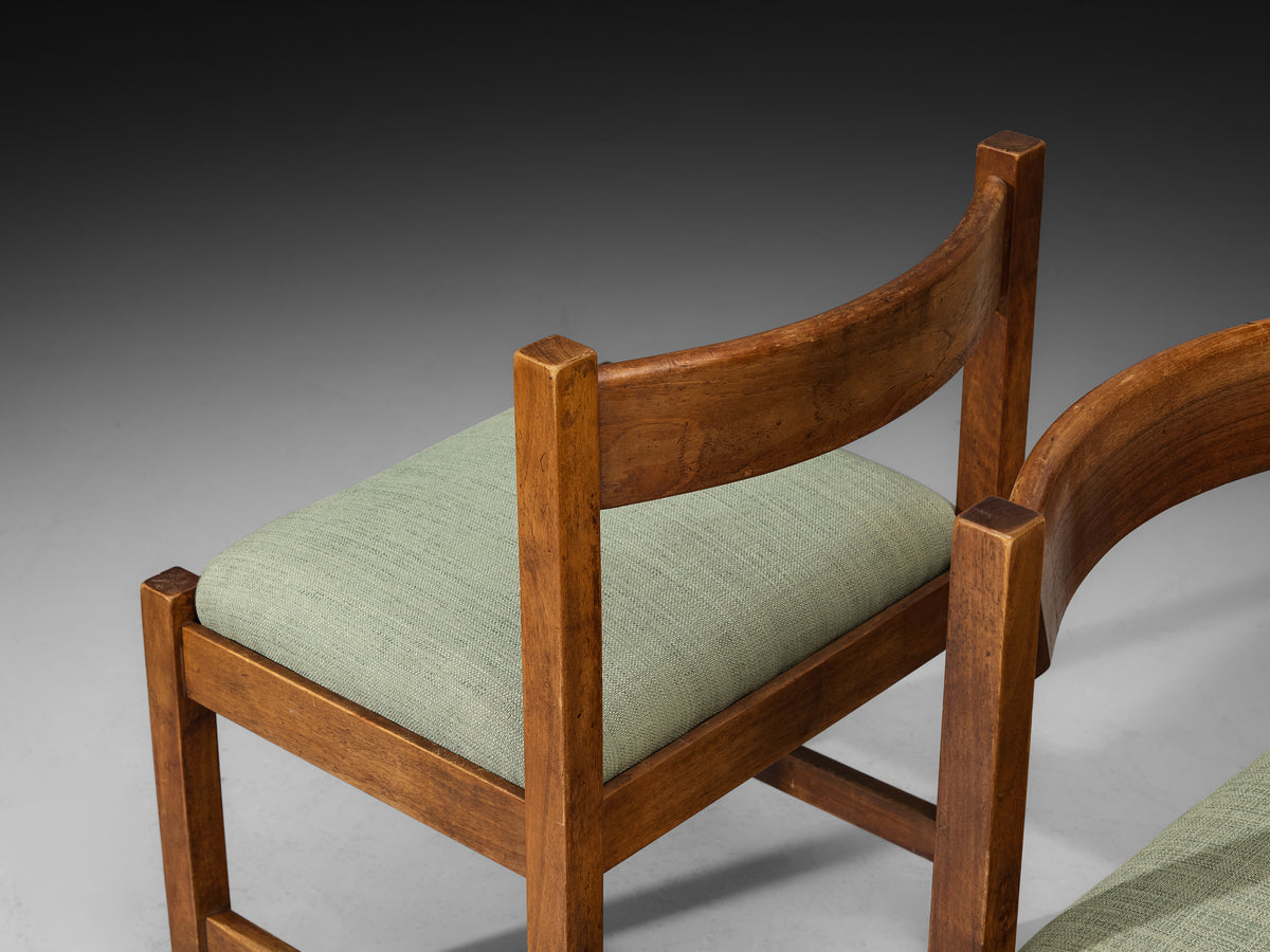 Giovanni Michelucci for Poltronova Set of Six Dining Chairs in Walnut and Green Fabric Seating Morentz