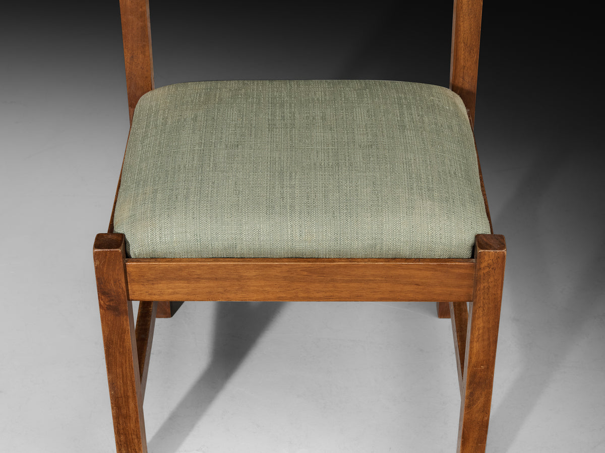 Giovanni Michelucci for Poltronova Set of Six Dining Chairs in Walnut and Green Fabric Seating Morentz