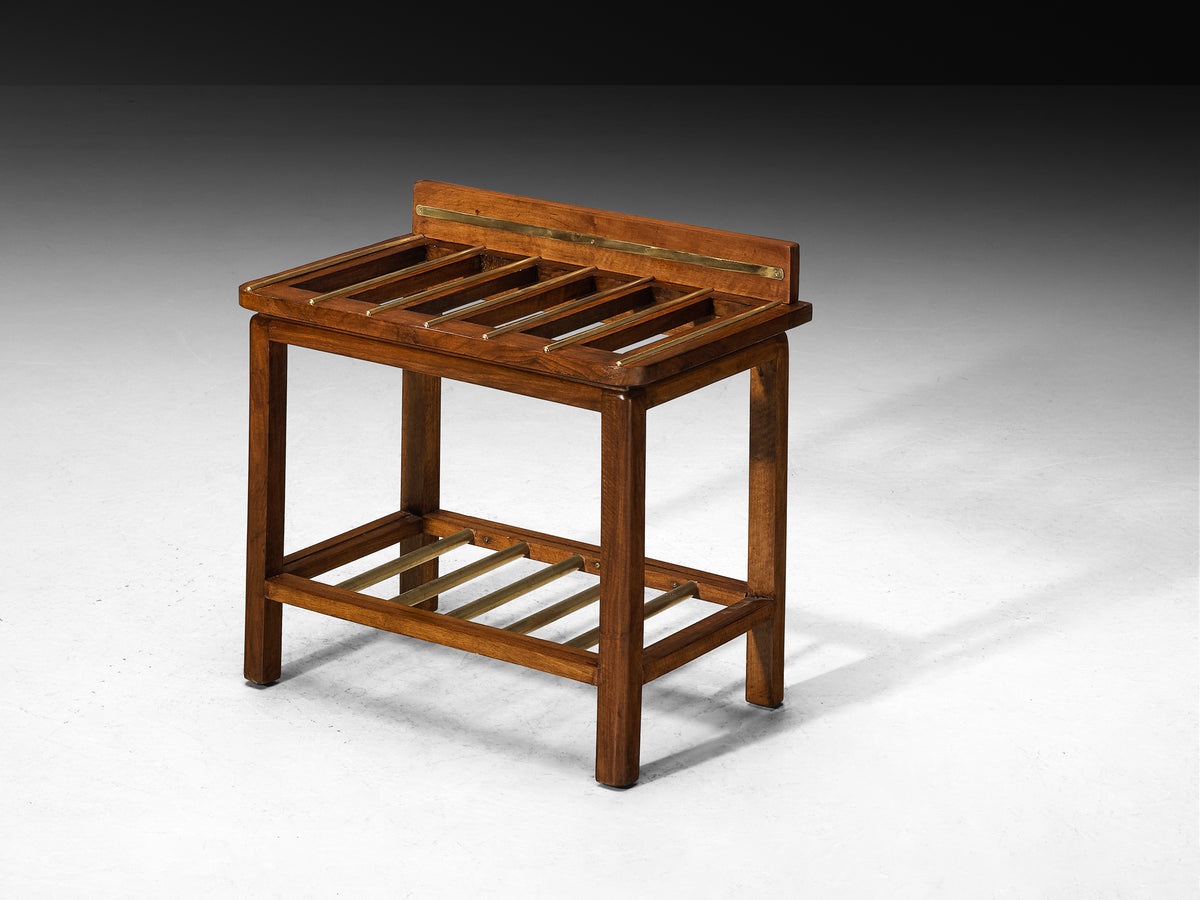 Mid-Century Italian Pair of Luggage Racks in Mahogany and Brass Tables Morentz