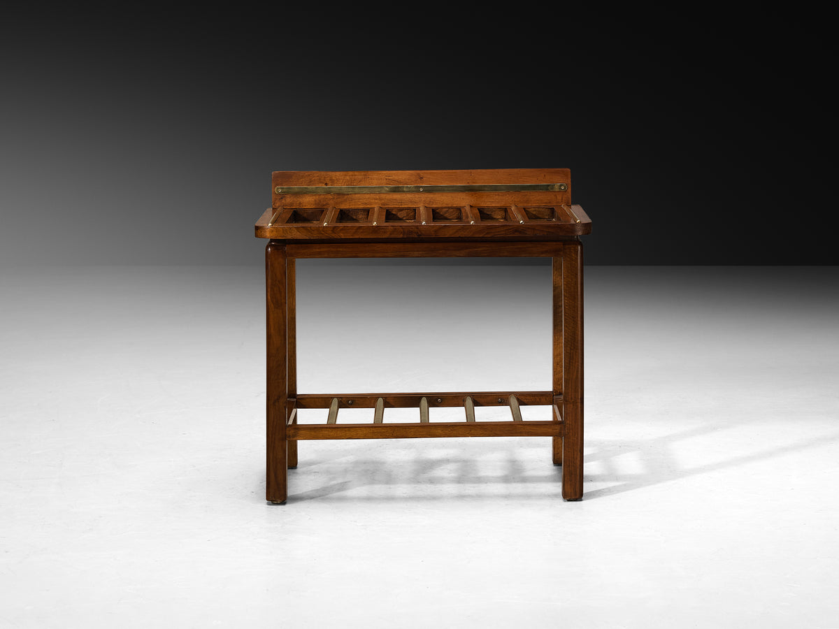 Mid-Century Italian Pair of Luggage Racks in Mahogany and Brass Tables Morentz