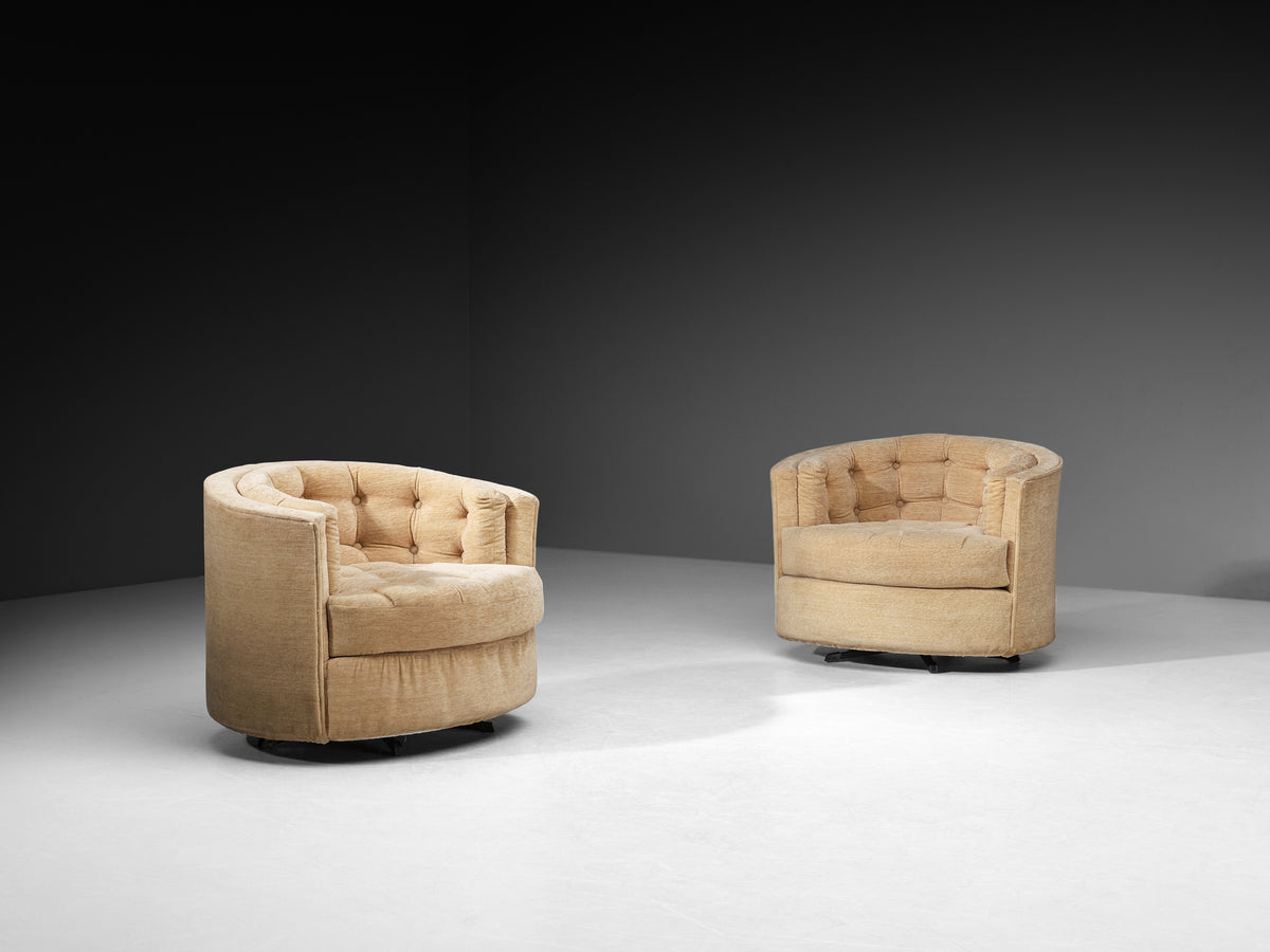 American Mid-Century Modern Pair of Barrel Swivel Chairs Seating Morentz