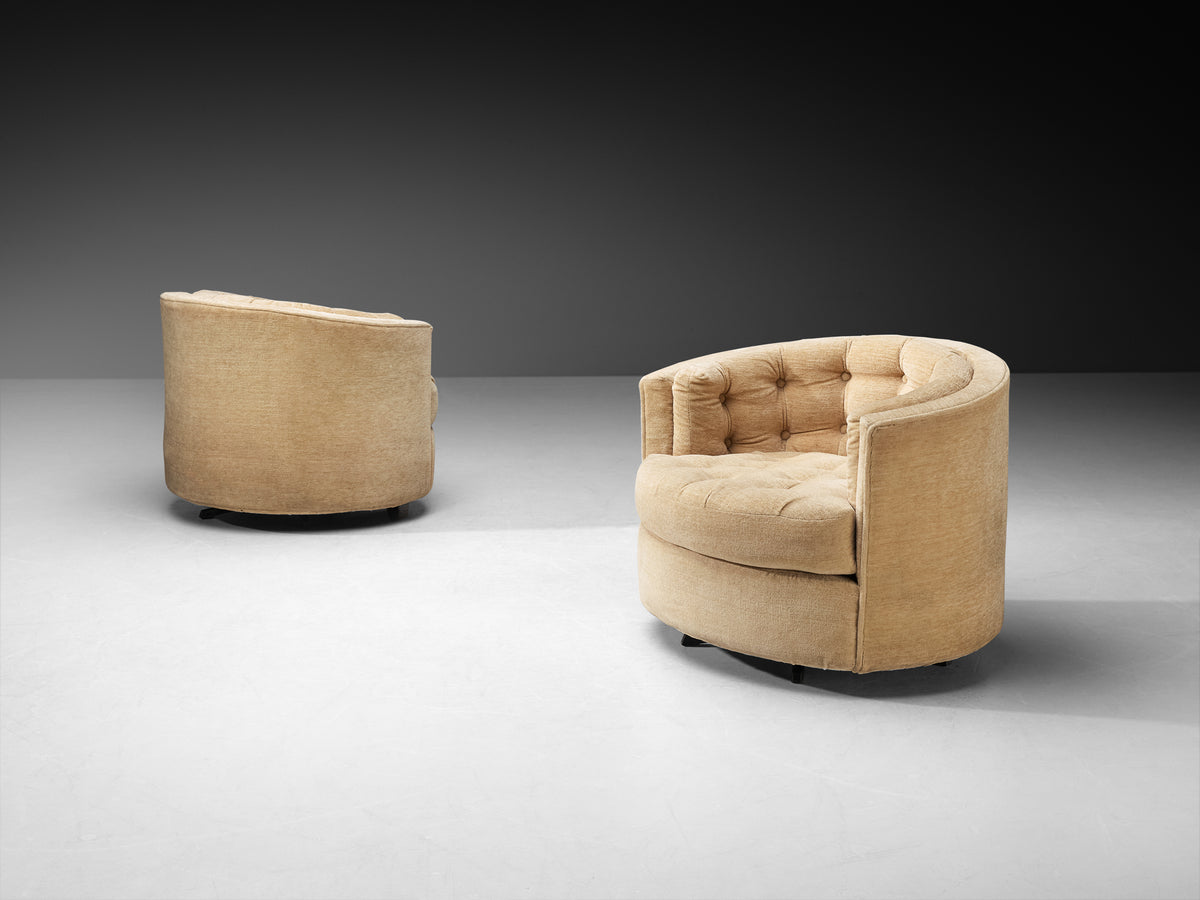 American Mid-Century Modern Pair of Barrel Swivel Chairs Seating Morentz