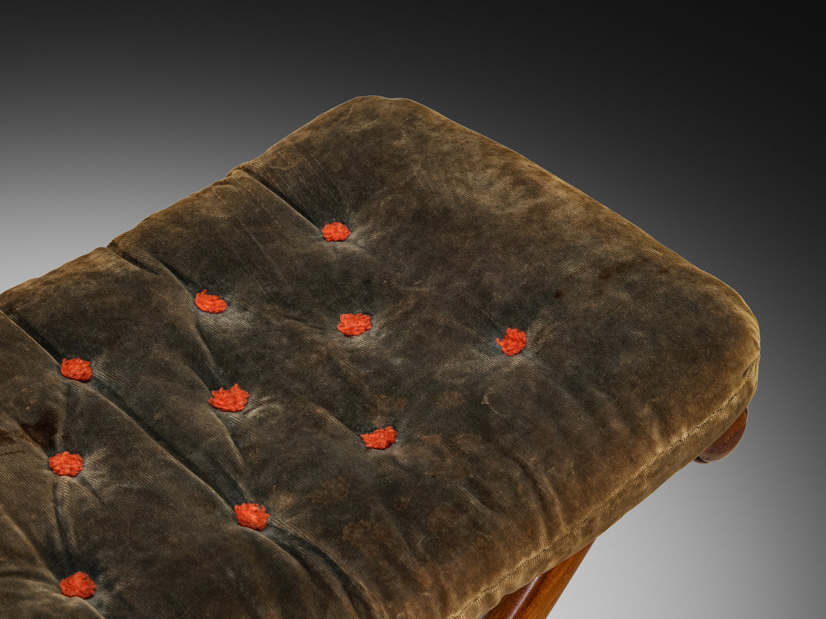 Sculptural Art Deco Stool in Walnut and Fabric Seating Morentz