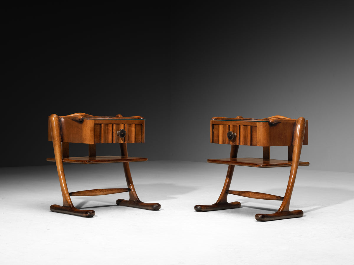 Pair of Sculptural Bedside Tables in Walnut and Glass More Furniture and Collectibles Morentz