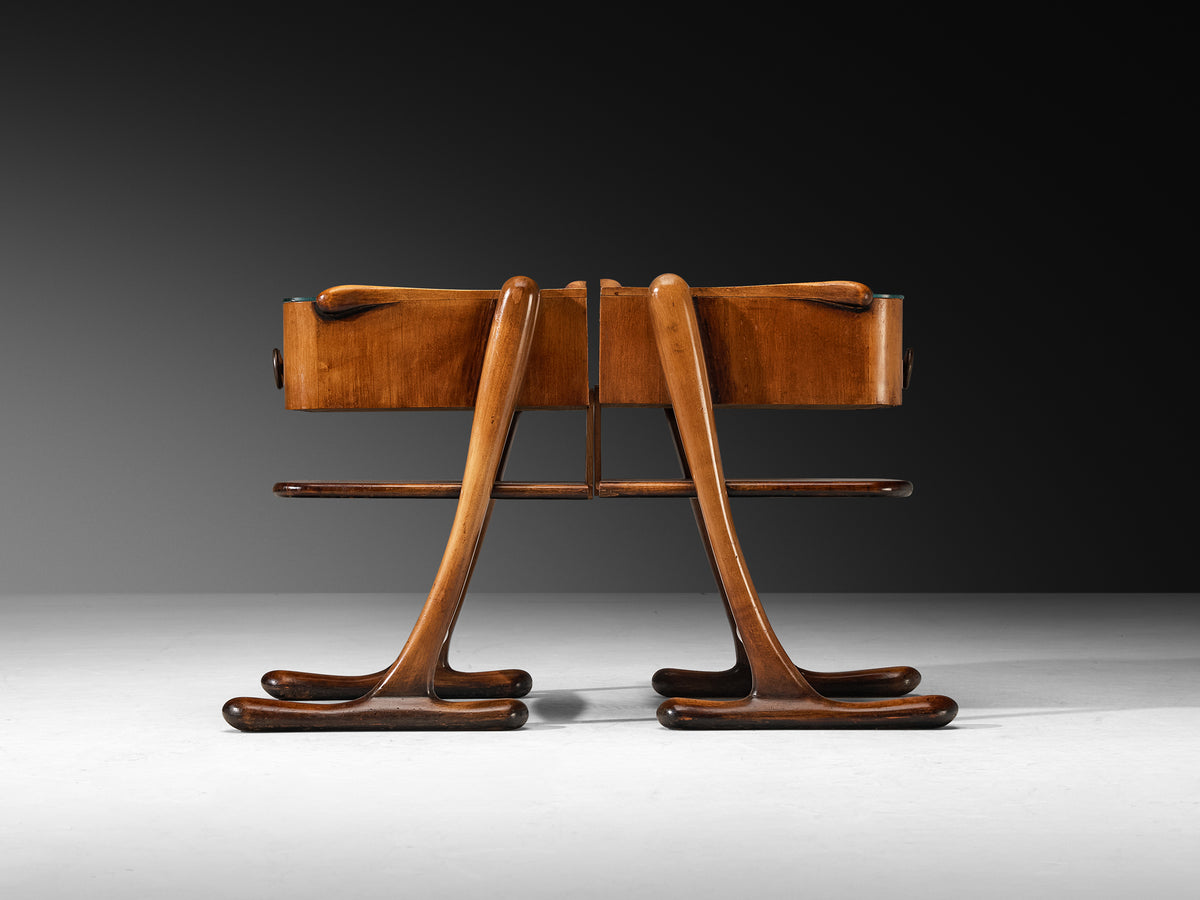 Pair of Sculptural Bedside Tables in Walnut and Glass More Furniture and Collectibles Morentz