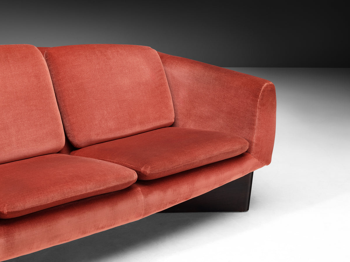 Pierre Guariche for Burov 'Monaco' Sofa in Dusty Rose Velvet and Wood