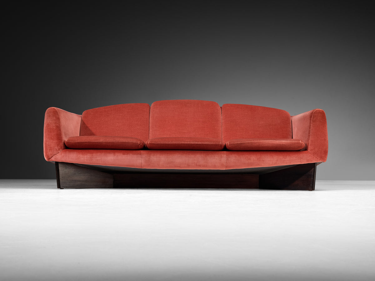 Pierre Guariche for Burov 'Monaco' Sofa in Dusty Rose Velvet and Wood