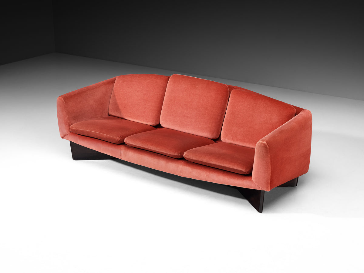 Pierre Guariche for Burov 'Monaco' Sofa in Dusty Rose Velvet and Wood