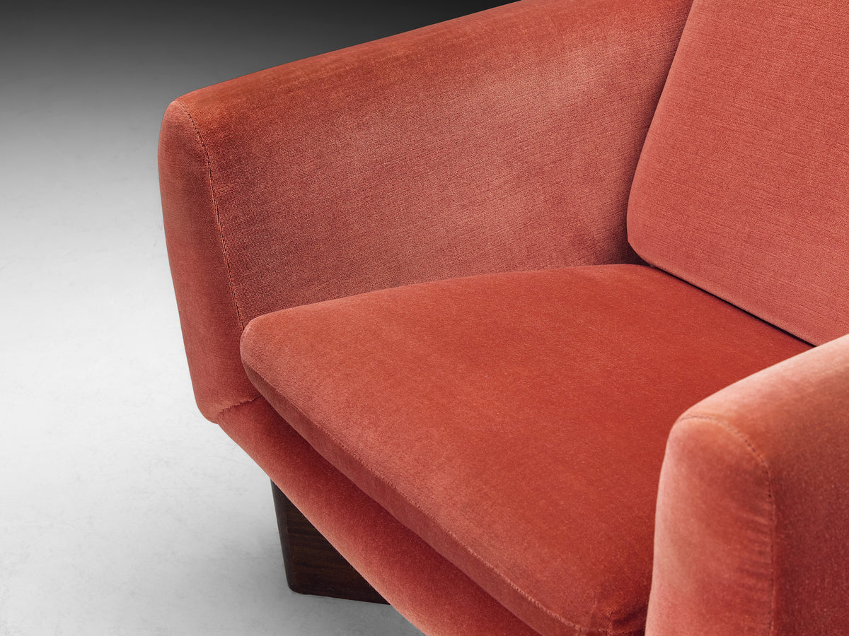 Pierre Guariche for Burov Pair of Monaco Lounge Chairs with Ottoman in Velvet Seating Morentz