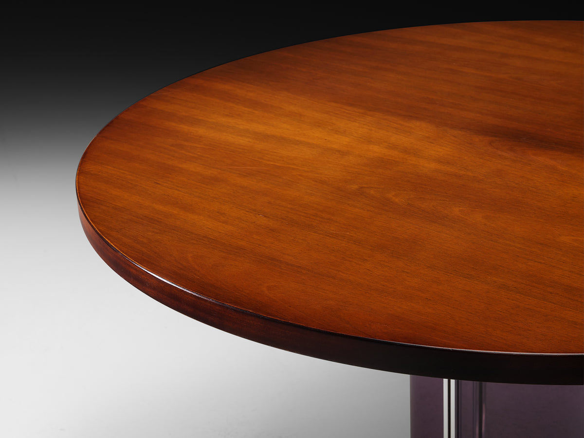 Italian Mid-Century Dining Table in Bright Purple Plexiglass, Aluminum and Mahogany Wood Tables Morentz