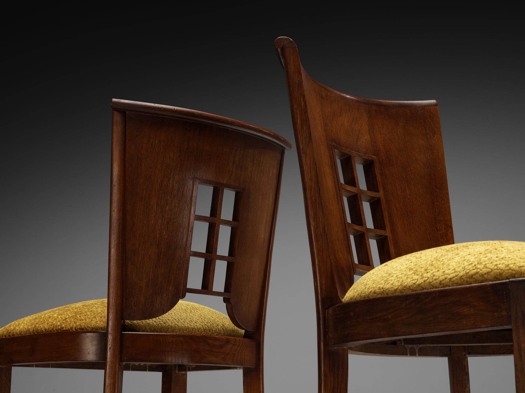 1930s Art Deco Set of Six Dining Chairs in Solid Oak