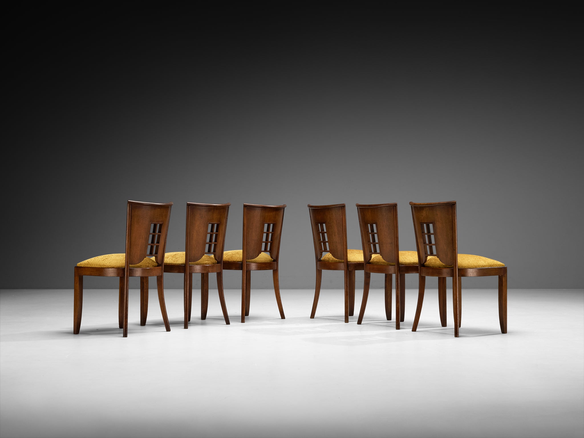 1930s Art Deco Set of Six Dining Chairs in Solid Oak