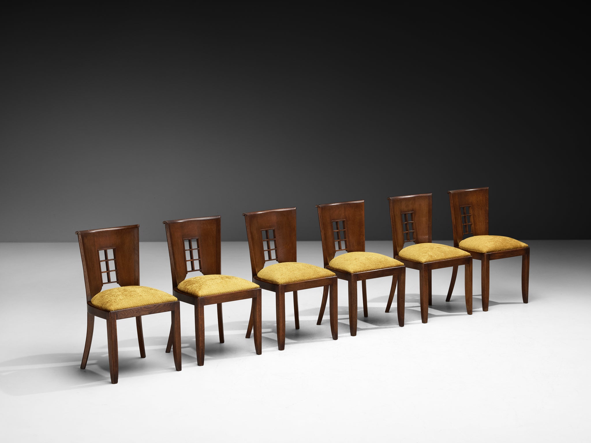 1930s Art Deco Set of Six Dining Chairs in Solid Oak