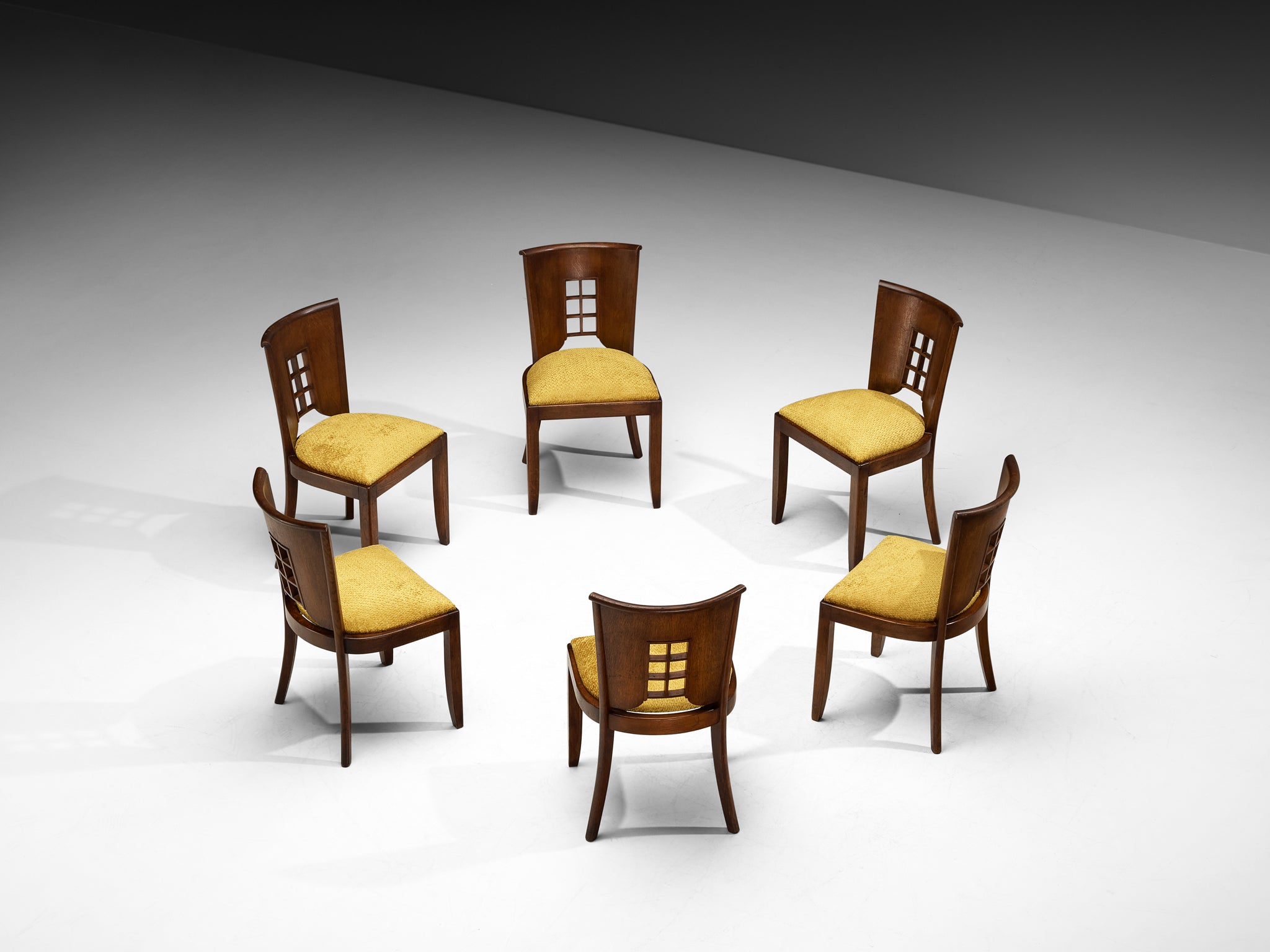 1930s Art Deco Set of Six Dining Chairs in Solid Oak
