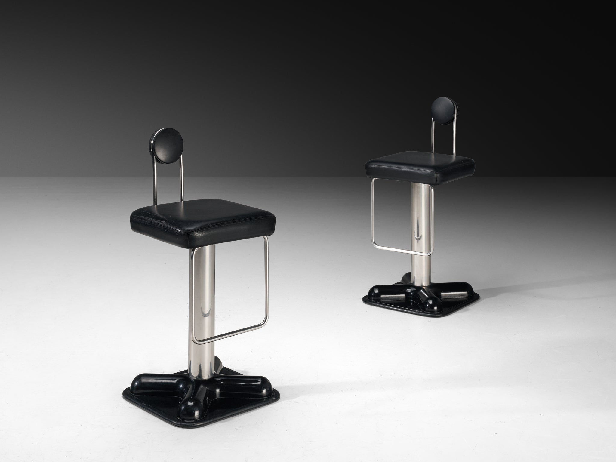 Joe Colombo for Zanotta Pair of 'Birillo' Swivel Bar Stools in Stainless Steel Seating Morentz