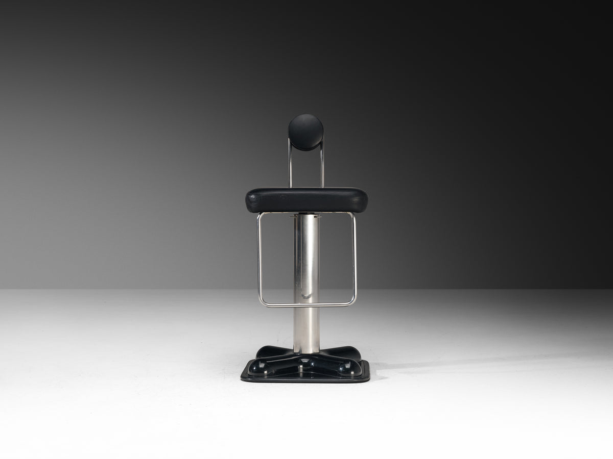 Joe Colombo for Zanotta Pair of 'Birillo' Swivel Bar Stools in Stainless Steel Seating Morentz