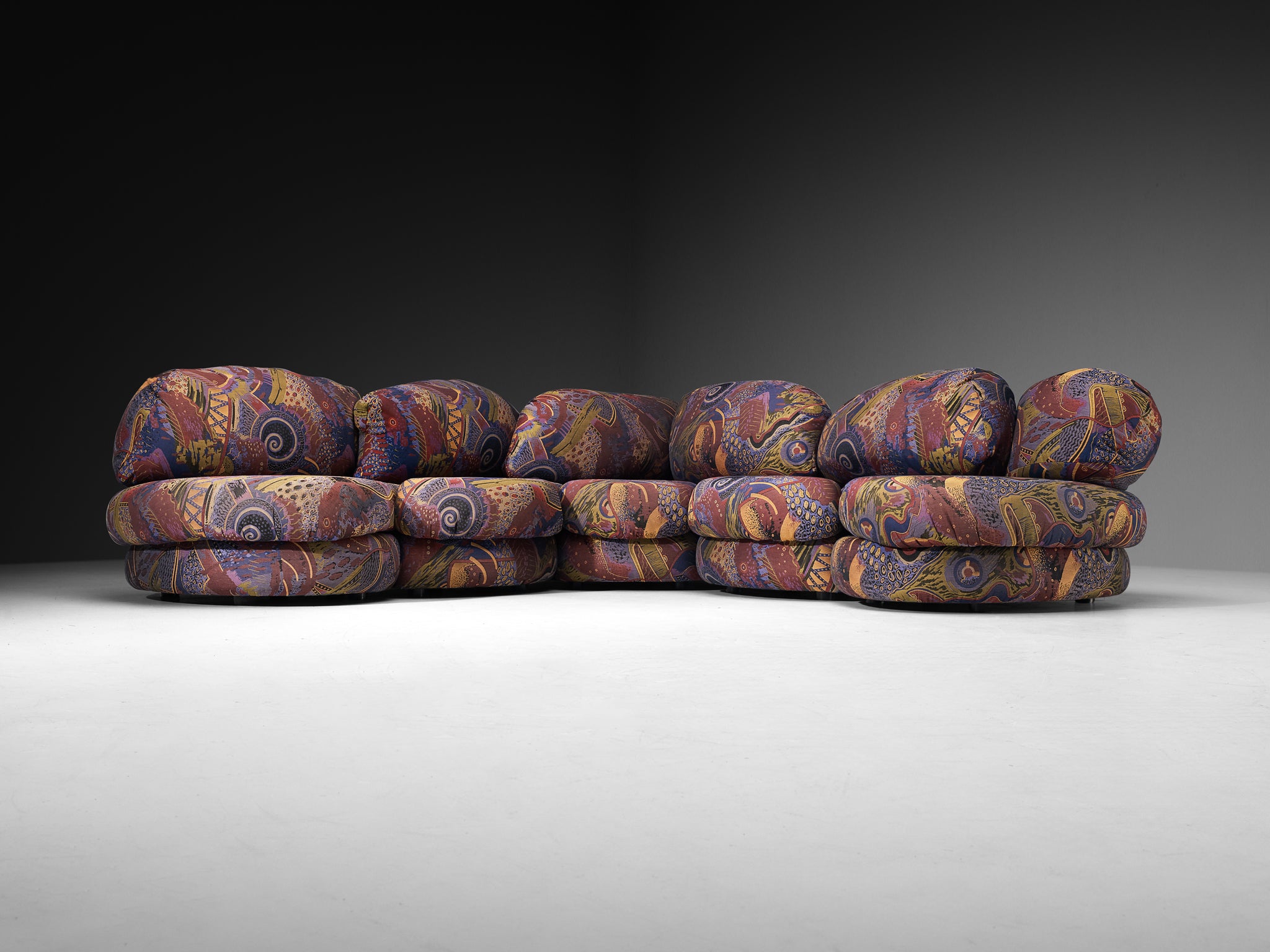 Wiener Werkstätten 1970s Modular Organic Sofa in Colorful Fabric Seating Morentz