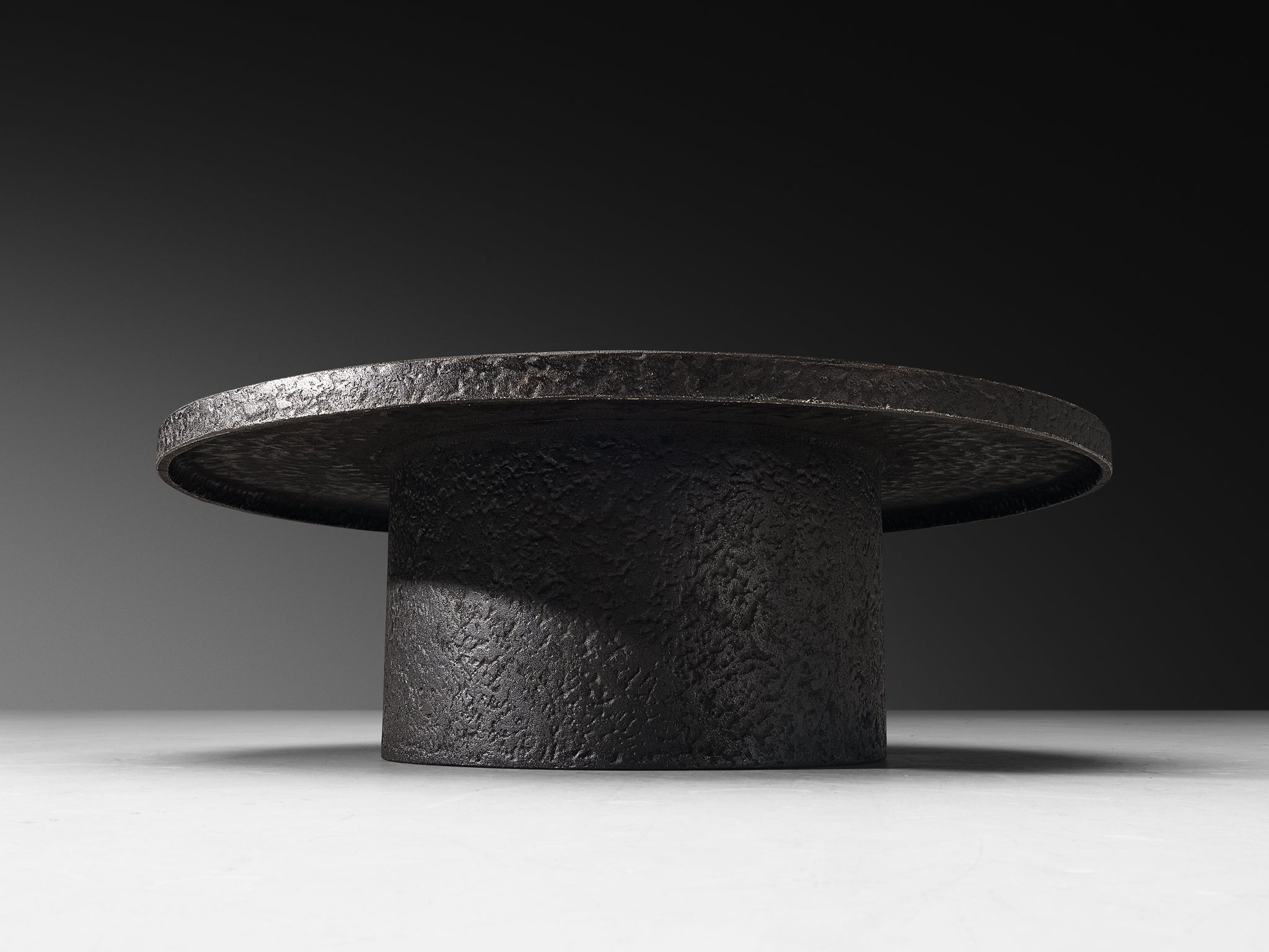 Brutalist Round Coffee Table in Black Stone Look Resin Tables Morentz