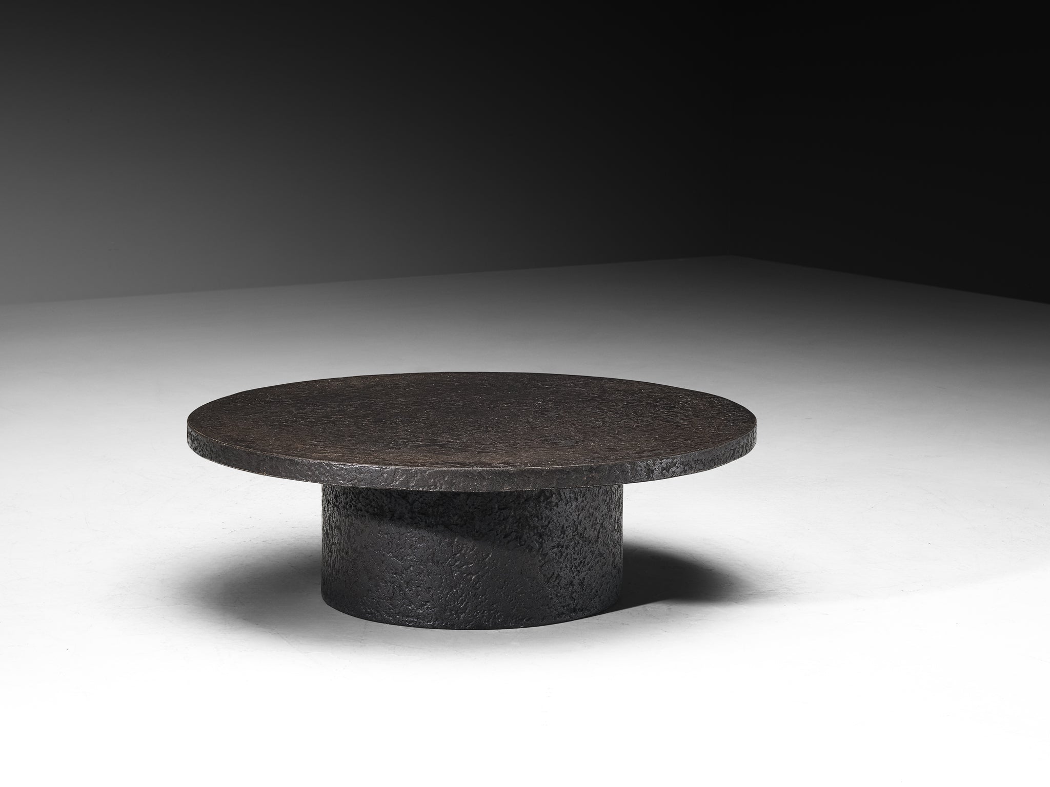 Brutalist Round Coffee Table in Black Stone Look Resin Tables Morentz