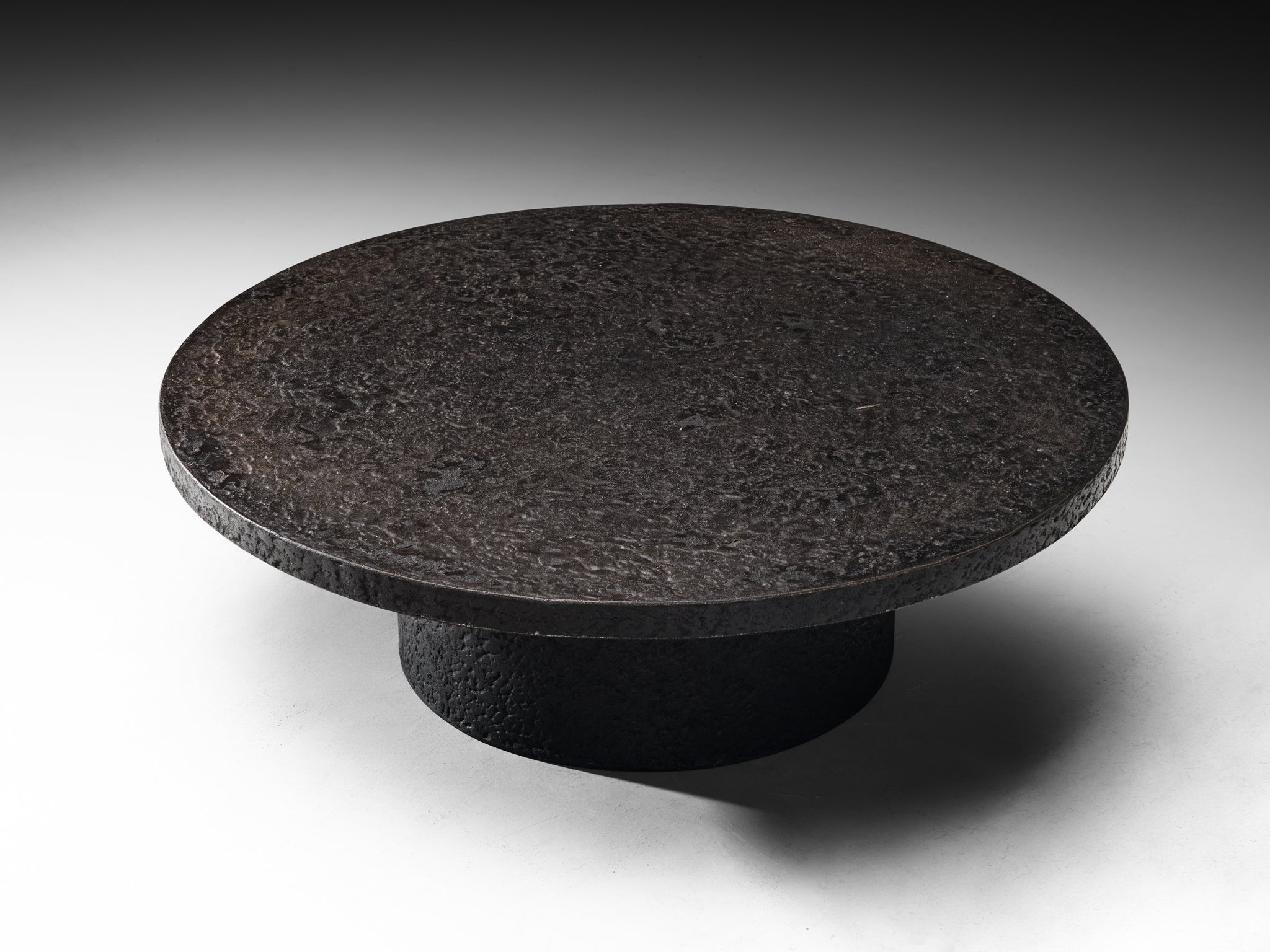 Brutalist Round Coffee Table in Black Stone Look Resin Tables Morentz