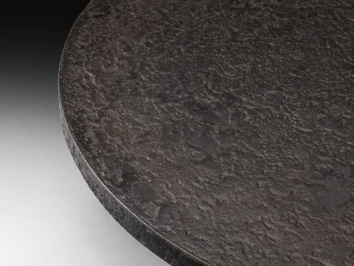 Brutalist Round Coffee Table in Black Stone Look Resin