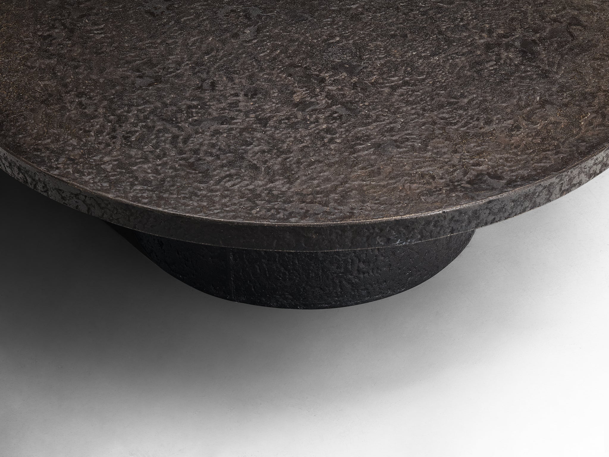 Brutalist Round Coffee Table in Black Stone Look Resin Tables Morentz