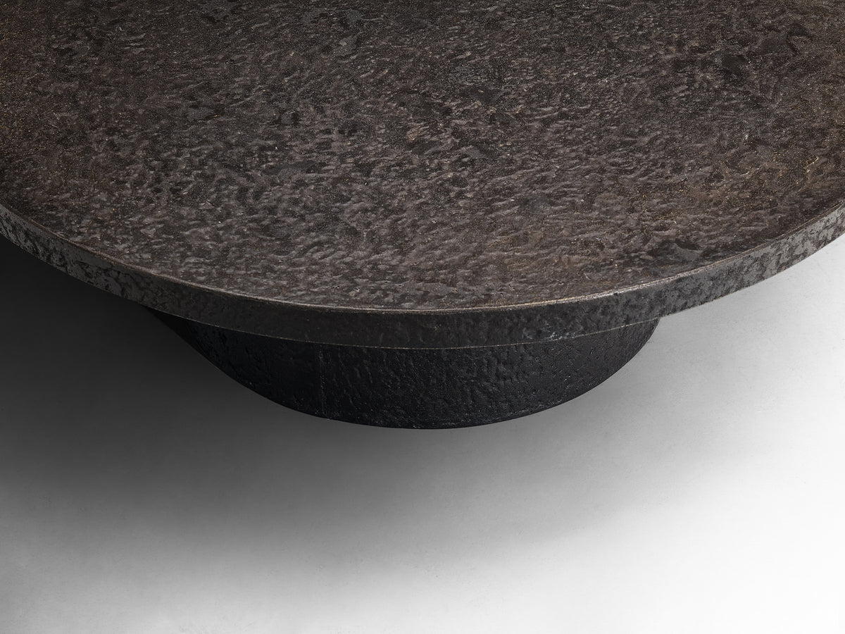 Brutalist Round Coffee Table in Black Stone Look Resin