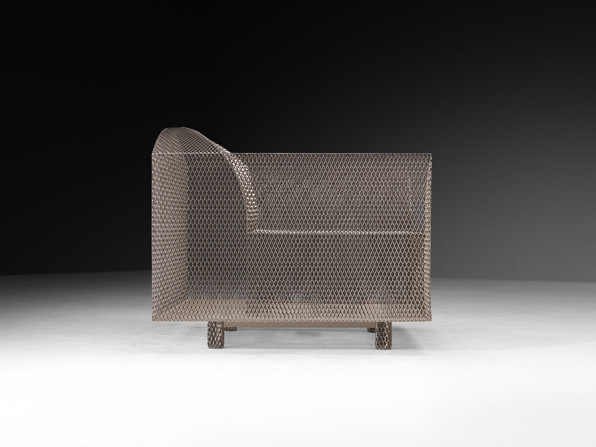 Shiro Kuramata 'How High the Moon' Lounge Chair in Nickel-plated Steel Mesh Seating Morentz