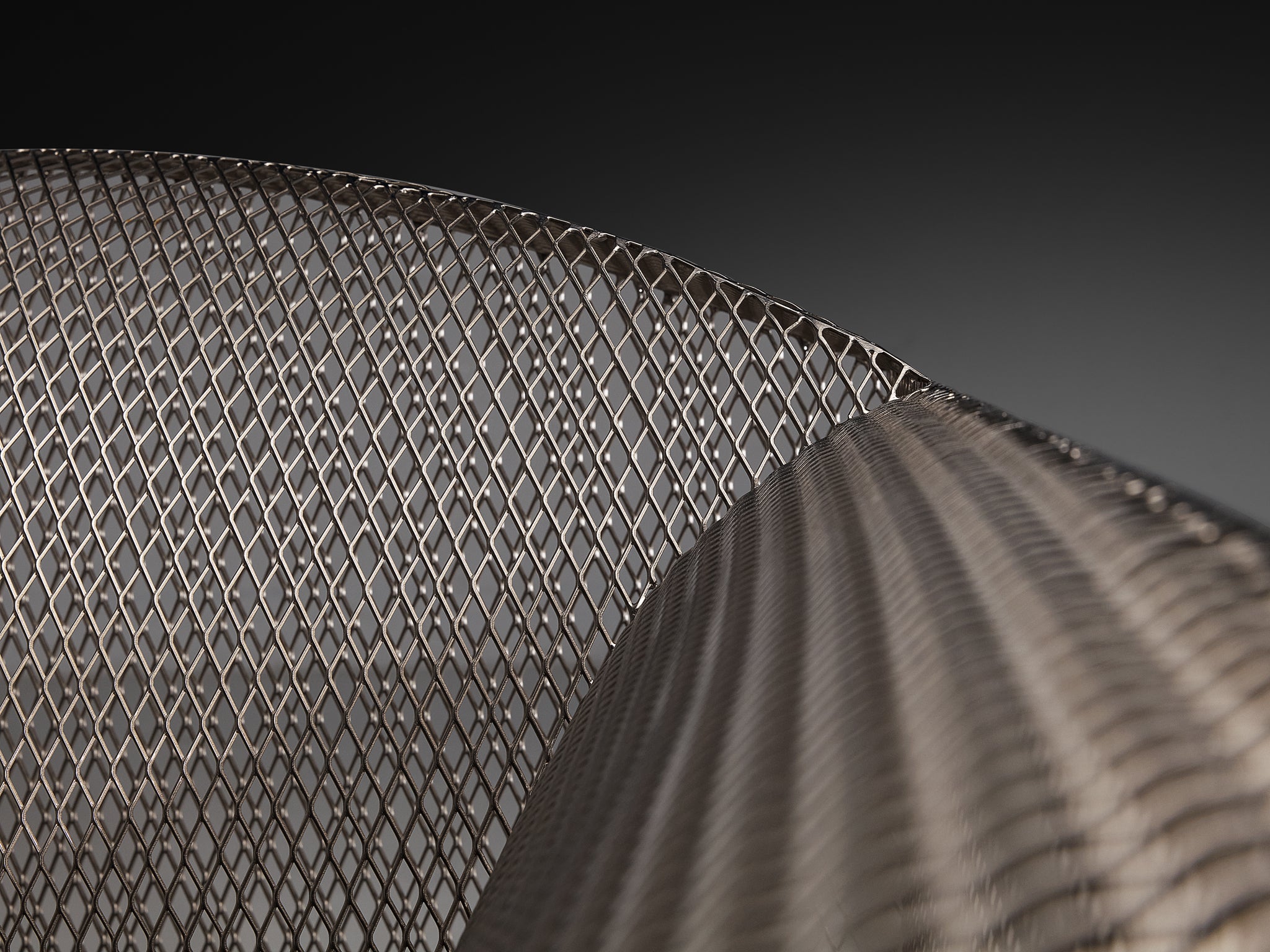 Shiro Kuramata 'How High the Moon' Lounge Chair in Nickel-plated Steel Mesh Seating Morentz