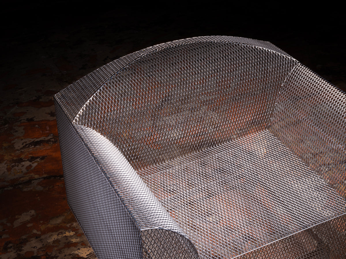 Shiro Kuramata 'How High the Moon' Lounge Chair in Nickel-Plated Steel Mesh Seating Morentz